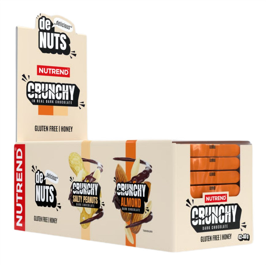 Denuts Crunchy Bar, Almond Dark Chocolate - 42 x 40g