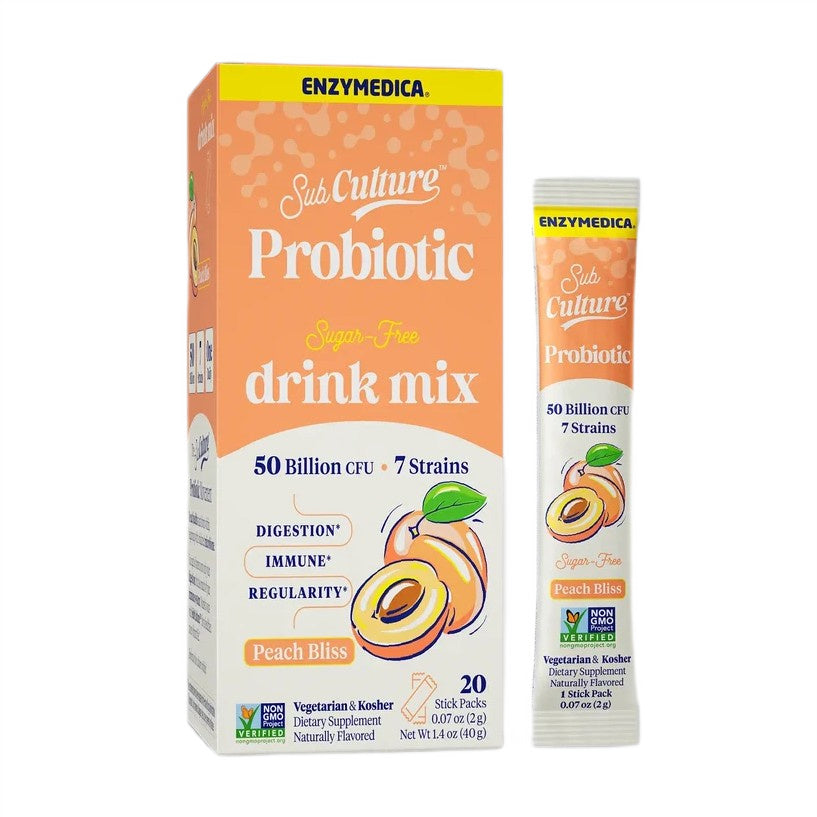 SubCulture Probiotic Drink Mix Stick Packs, Peach Bliss - 20 x 2g
